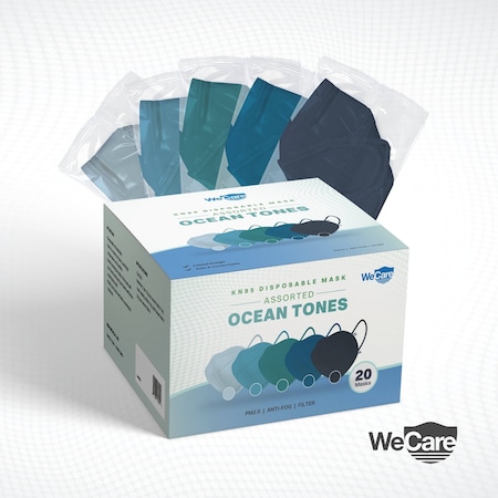 Protective Disposable KN95 Face Mask, 5-Ply Layer, 20 Individually Wrapped, Ocean Tones, 20PK